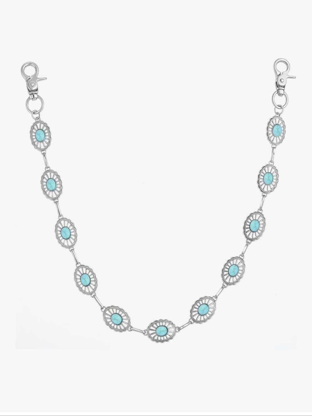 Turquoise Oval Station Silver Chain